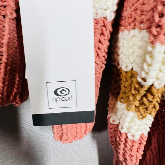 NEW! Rip Curl Crop Cozy Sweater Stripe Long Sleeve Casual Knit Pink Cream - XS - Picture 5 of 6